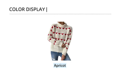 Autumn/Winter New Arrivals European & American Style Pullover Sweater Loose-Fit Heart-Pattern Jacquard Knitwear for Women