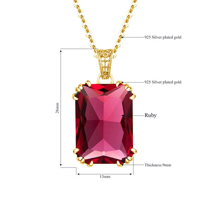 Unique Red Stone Ruby Necklace Gold For Women 13*18mm Rectangle 12 Colour Birthstone Pendant  Jewelry Luxury Christmas Gift Sale