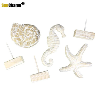Mediterranean Style Home Decoration Accessories Wooden Crafts Starfish Conch Hippocampus Wood Carving Marine Living Room Decor
