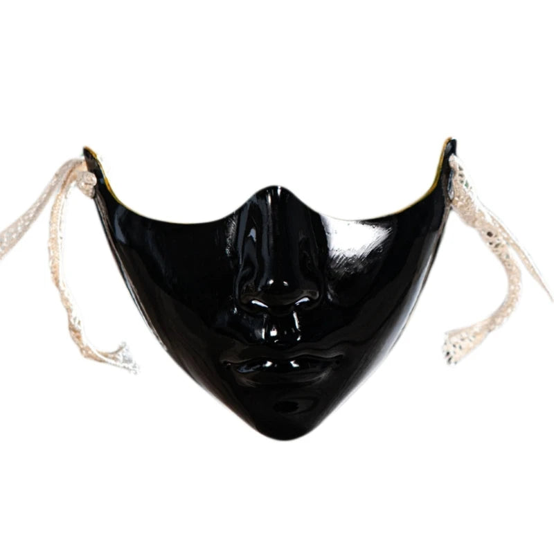 EtherealBe Masquerade Half Face Mask in Black with Elegant Design and Adjustable Ties