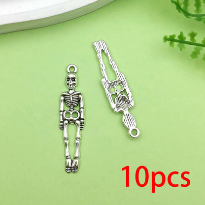 10/12pcs Halloween Decorate Charms Alloy Skull moth,Spider,Bull Head,bat Pendants for DIY Jewelry Making Accessories