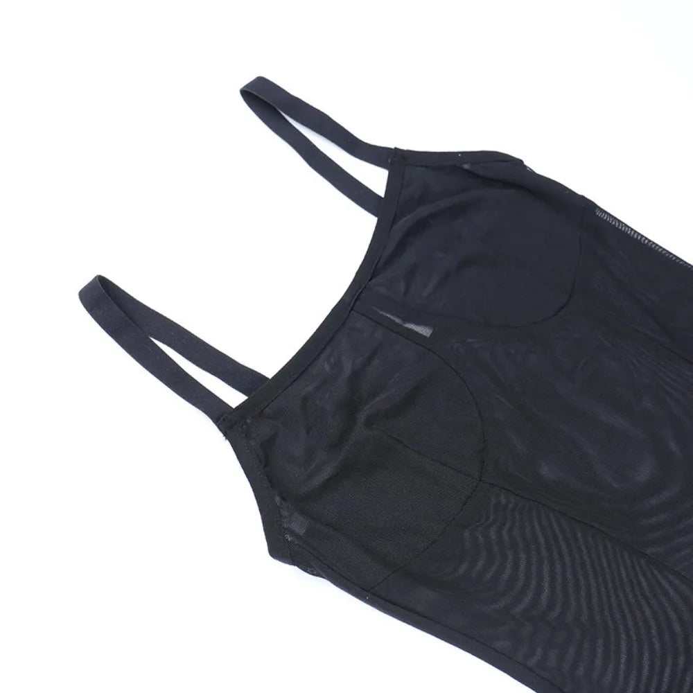 HLJ Black Sexy Mesh Perspective Patchwork Party Nightclub Dresses Women Thin Fur Mini Suspended Dress Female Halloween Clothing