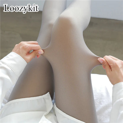 Loozykit Fleece Leggings Women's Insulated Tights Winter Thermal Stockings Sexy High Waist Elastic Pantyhose Skin Effect Socks