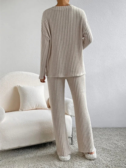 Two-piece Set Female 2024 Fall New Fashion Casual Straight Pants Temperament Loose V-neck Pit-stripe Knitting Women's Clothes