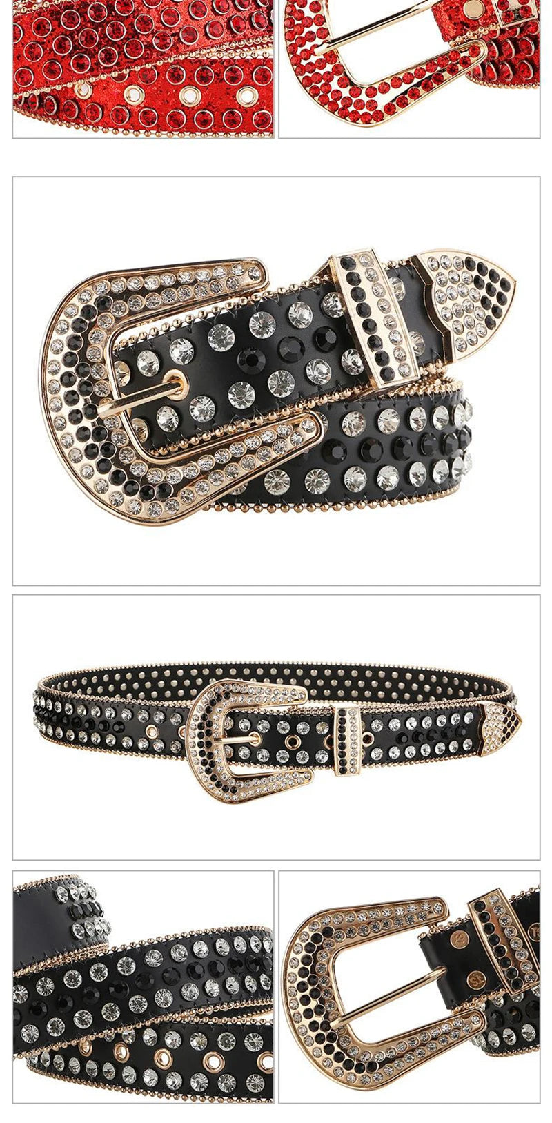 Luxury Designer Belts For Women With Gems Studded Waistband Gothic Black Western Style Fashion Buckle Pin Belt Female Hip Hop