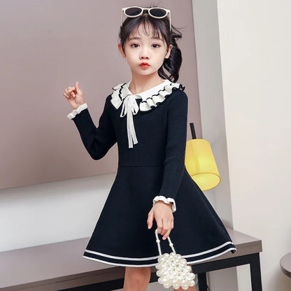 New girl baby sweater knitted dress  children warm Sweater dress for girls infant casual pure color Pleated princess dress