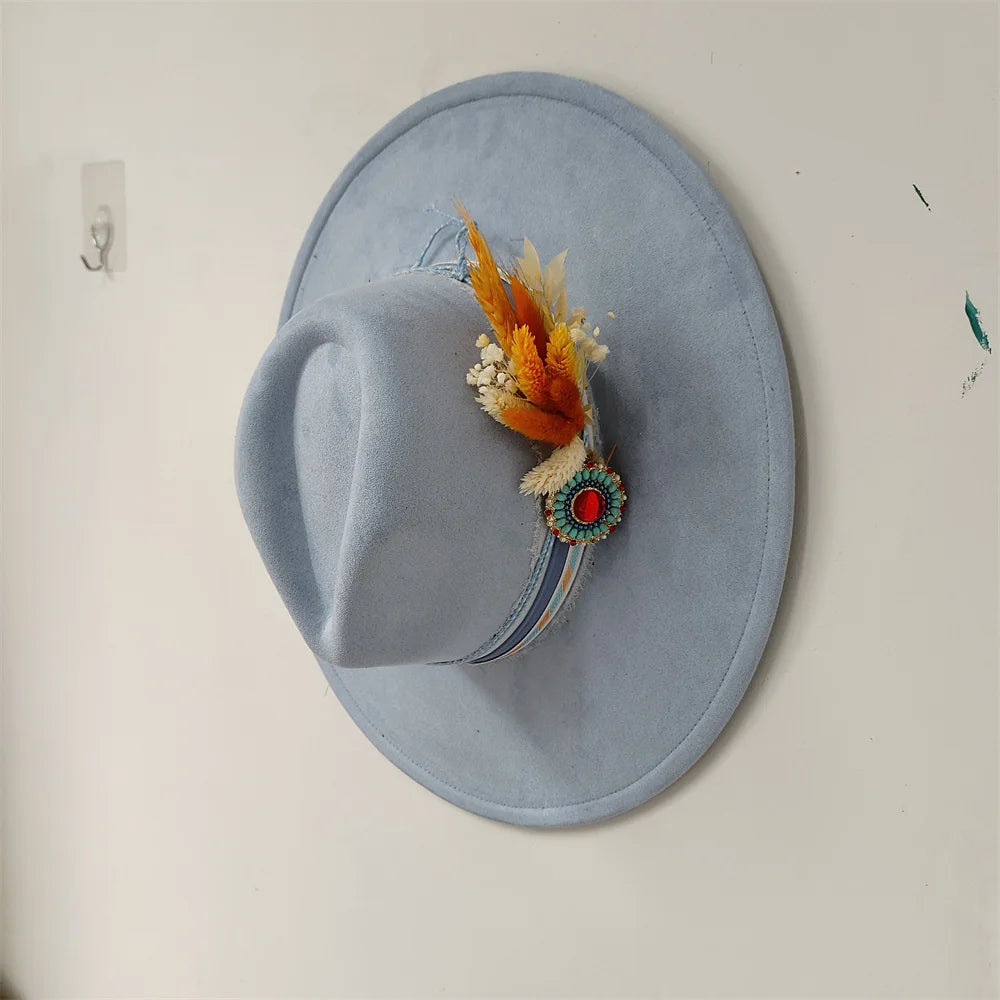 Embroidered three-dimensional flower fedora hat Women's jazz top hat Spring and autumn panama church fashion elegant wedding Hat