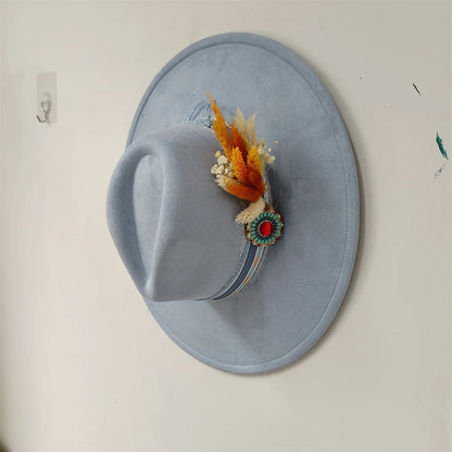 Embroidered three-dimensional flower fedora hat Women's jazz top hat Spring and autumn panama church fashion elegant wedding Hat