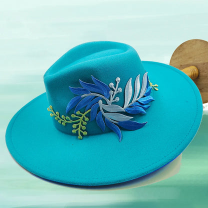 Embroidered three-dimensional flower fedora hat Women's jazz top hat Spring and autumn panama church fashion elegant wedding Hat