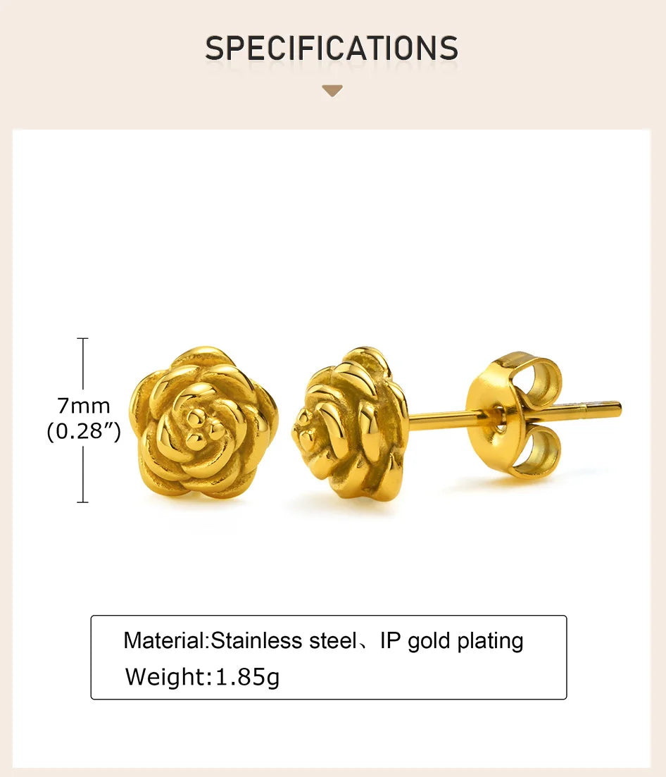 Exquisite Rose Flower Stud Earring, Stainless Steel Gold Color Petal Earrings, Trendy Women Christmas Gift