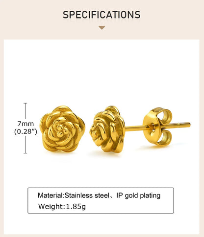 Exquisite Rose Flower Stud Earring, Stainless Steel Gold Color Petal Earrings, Trendy Women Christmas Gift