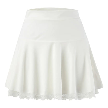 Lace Bottom Patchwork Double Layer Short Skirt For Women Slim High Waist Black Skirt Fladas Sport Workout White Pleated Skirt