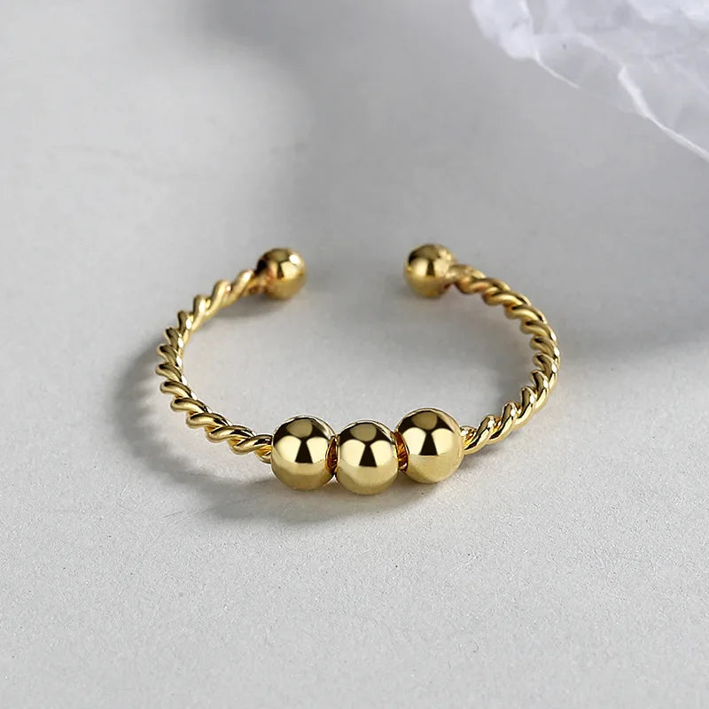 New Fidget Beads Rings for Women Men Rotate Freely Anti-stress Anxiety Ring Worry Stress Relief Jewelry Adjustable Stacking Ring