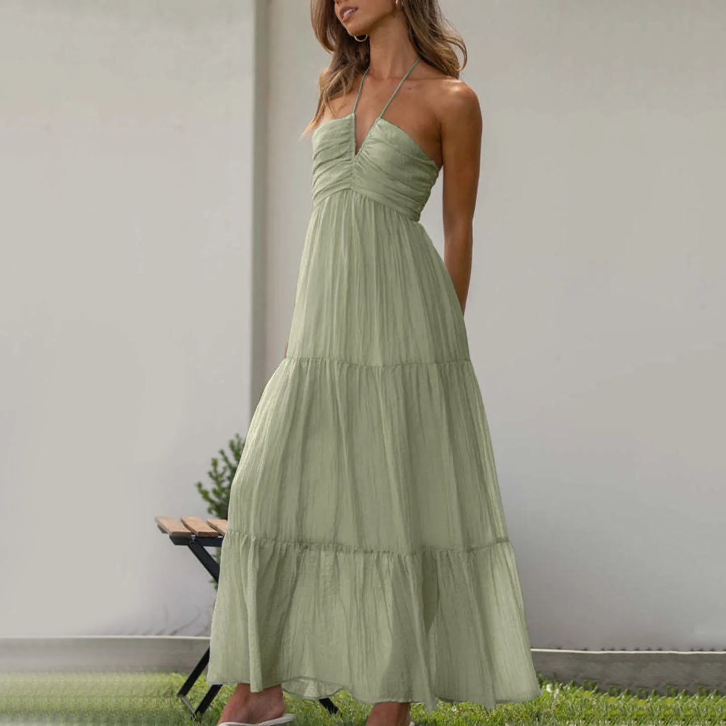 Summer Holiday Maxi Dress Women Spaghetti Strap V Neck Chic Sleeveless Floor Length Flowing Dresses Vacation Beach Long Dress