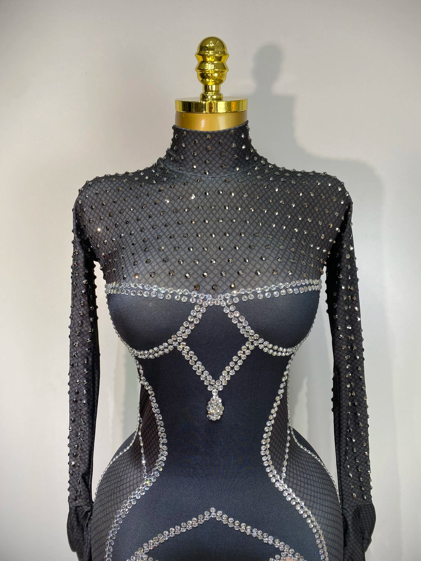 STOCK Sparkly Diamond Women Sexy Mesh Jumpsuit Nightclub Bar Party Show Gogo Dancer Clothing Drag Queen Outfit Stage Costume