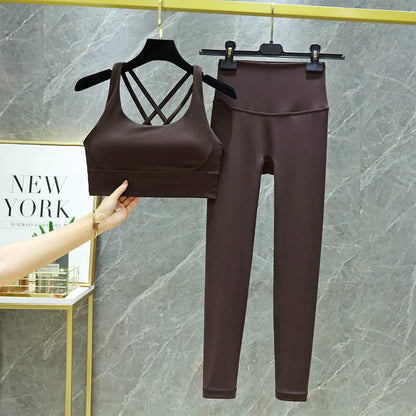 TRY TO BN Women's Tracksuit Yoga Sets Fitness Leggings Sports Bra Naked Sportwear Breathable Workout Two Pieces Suit Gym Clothes