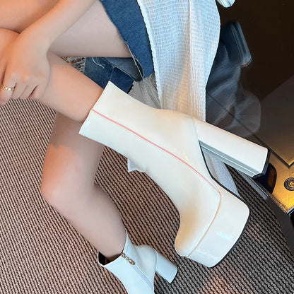 Autumn Winter 2025 New Super High Heels Zipper White Ankle Boots for Women Round Head Casual Party Versatile Platform Shoes 43