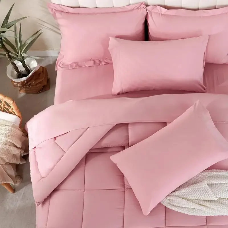 DOWNCOOL 7Pcs Comforter Sets, Multi-color Bedding Sets , All Season Down Alternative Bedding Comforter Sets