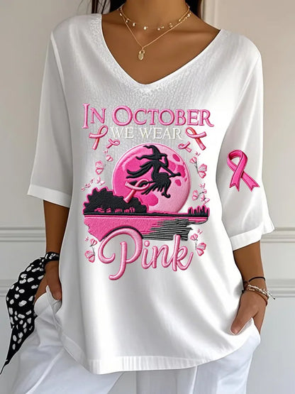 EtherealBe women's Halloween graphic t-shirt in white with pink moon and ribbon design