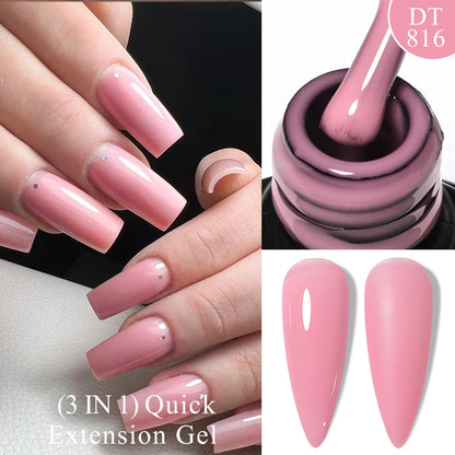 MEET ACROSS 7ml Rubber Base Gel Glitter Nude Pink White 2 In 1 Gel Nail Polish Nail Art Varnish For Nails Winter Autumn Manicure