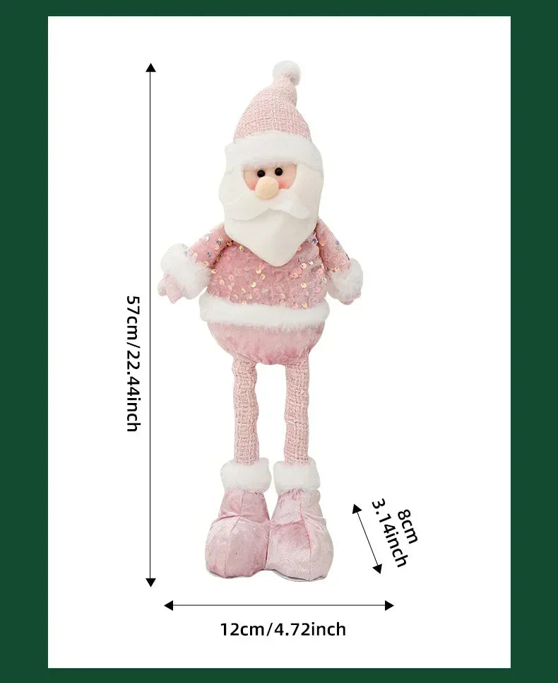 Christmas Adjustable Standing Santa and Snowman Pink Sequin Plush Doll Cute Holiday Decoration for Home Festive Ornament