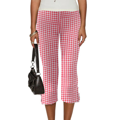 Women Capri Pants Solid Color Bow Decor Summer Casual Cropped Pants Stretch Crop Leggings