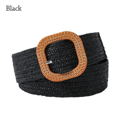 Fashion Wide Waistband Female Waist Belt Bohemian Braided Belts for Women Summer Patchwork Straw Woven Belt