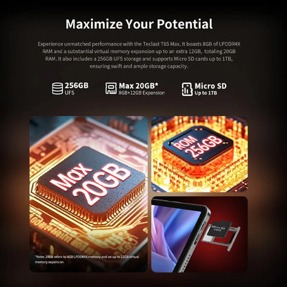 【World premiere】 Teclast T65 Max 13 "HD Display Android 14 Tablet MediaTek G99 8GB RAM GB ROM mAh Battery Widevine L1