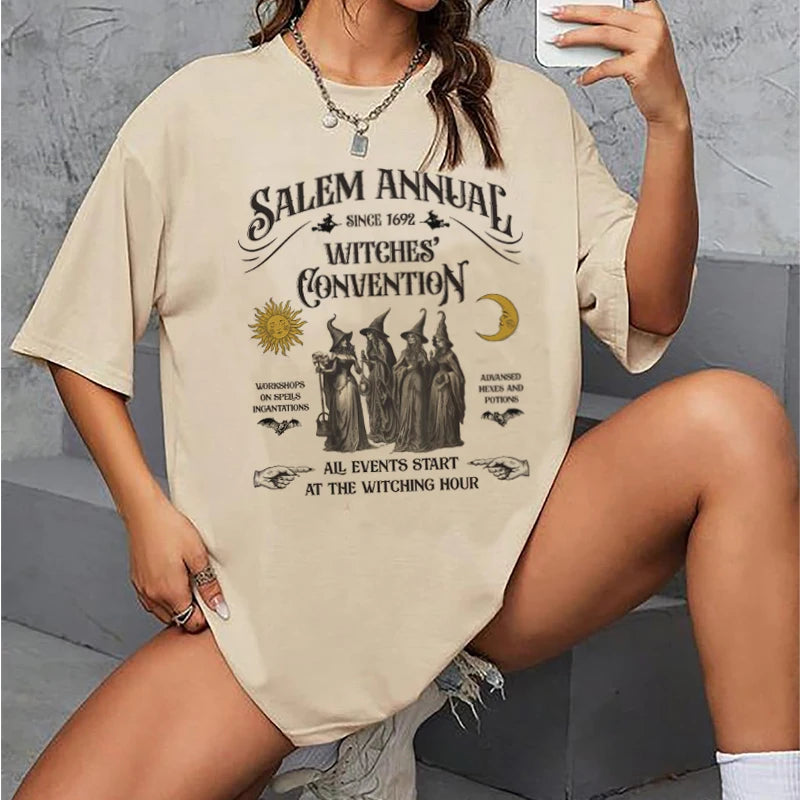 Salem Witch T-Shirts for Women Vintage Funny Halloween T Shirts Short Sleeve Loose Trendy Cute Fall Holiday Graphic Tees Tops