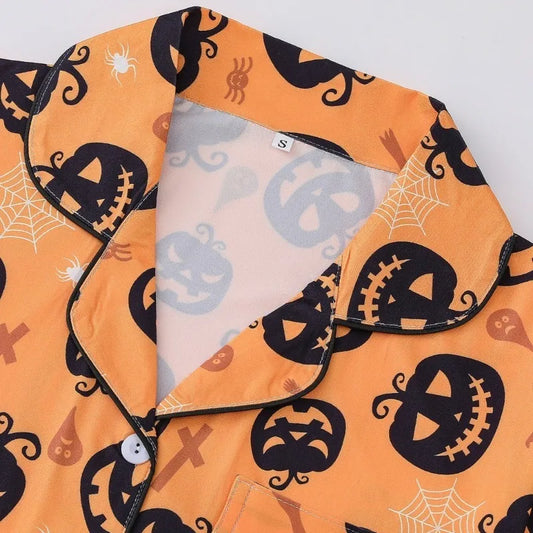 SUKAE Halloween Pyjamas Printed Lapel Collar Loose Short-sleeved Shorts Women Pajamas Set Women Loungewear Chic Woman Pajamas