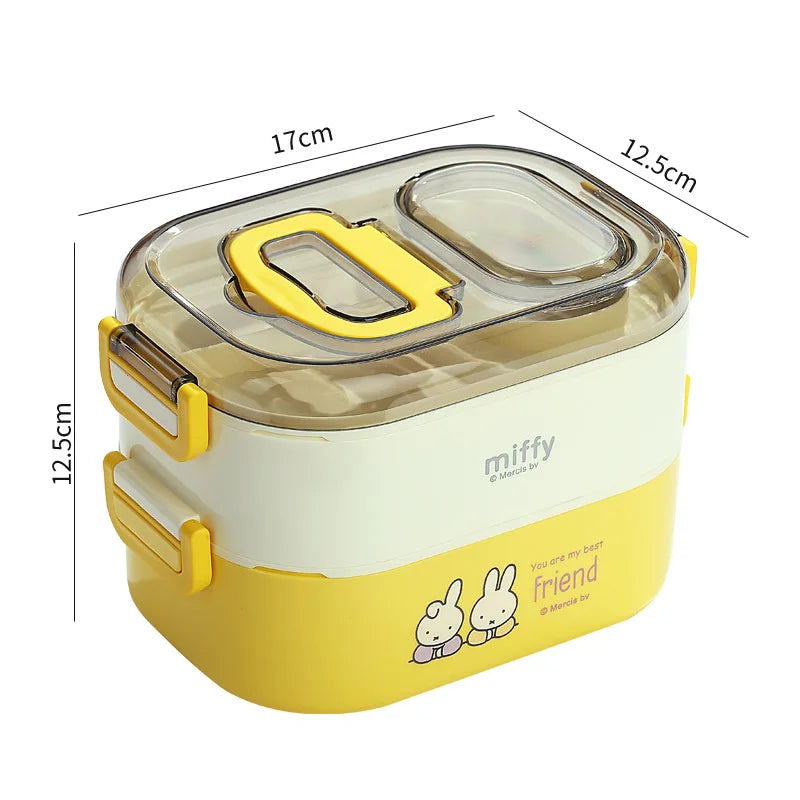 Kawaii Miffy Stainless Steel Divided Lunch Box Water Heated Student Lunch Box Cartoon Portable Bento Box Christmas Gift Toy