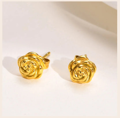 Exquisite Rose Flower Stud Earring, Stainless Steel Gold Color Petal Earrings, Trendy Women Christmas Gift