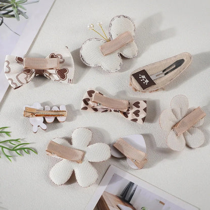 8Pcs/Set Korean Cartoon Hair Clips for Girls Winter Cute Plush Flower Rabbit Hairpins Knitting Barrettes Kids Hair Accessories