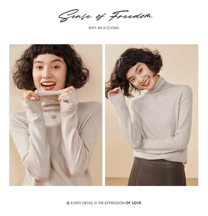 New Women's Cashmere Sweater 100% Pure Cashmere Knitted High Collar Hoodie Hot Selling Soft Solid Color Women's Top