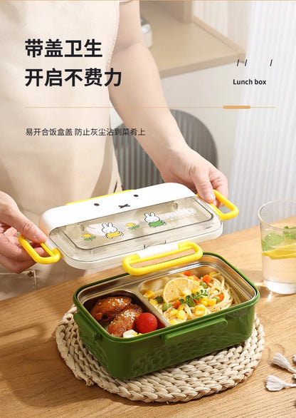 Kawaii Miffy Stainless Steel Divided Lunch Box Water Heated Student Lunch Box Cartoon Children's Lunchbox Christmas Gift Toys