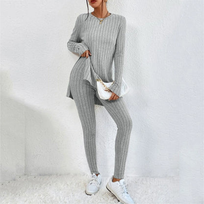 Autumn Winter 2 Pieces Set Women Knitted Long Sleeve O Neck Tops Slim Fit  Pants Sets Casual Elegant Warm Sport Trousers Outfit