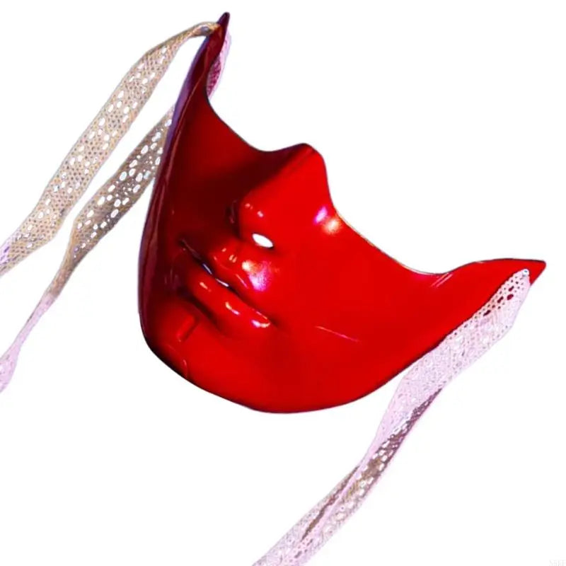 Red EtherealBe Phantom Mask for Masquerade Party with Elegant Lace Ribbon