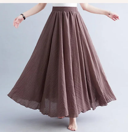 Fashion Solid Cotton Linen Women Skirts Maxi Elegant Harajuku Saia Casual Loose Long Skirt Ladies Clothes Faldas Ropa Mujer