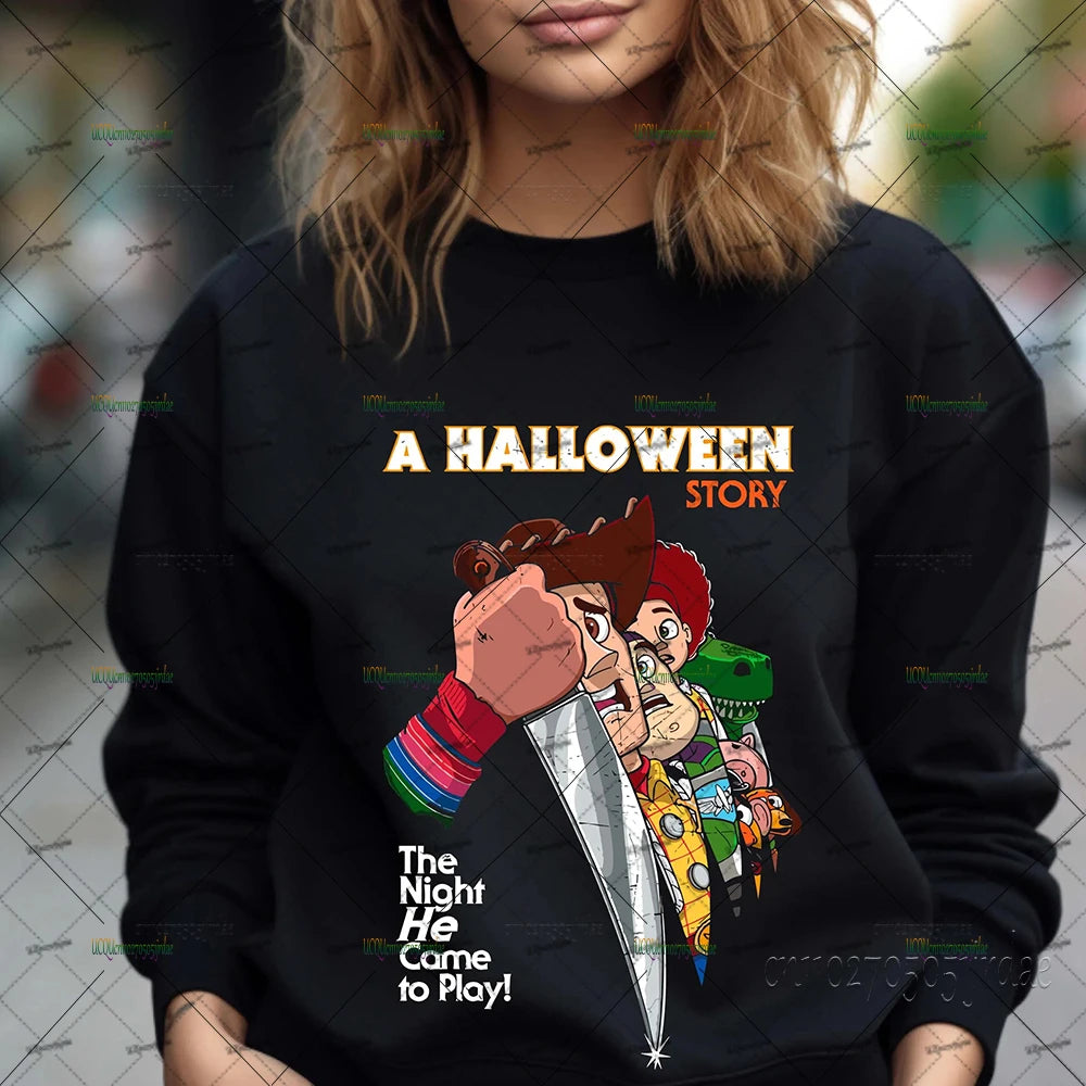 EtherealBe Toy Story Halloween hoodie women featuring colorful graphic design and spooky theme