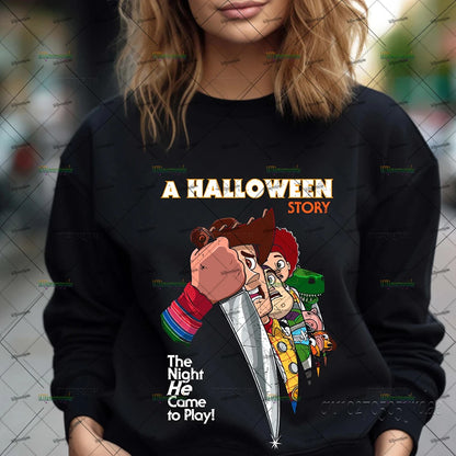 EtherealBe Toy Story Halloween hoodie women featuring colorful graphic design and spooky theme