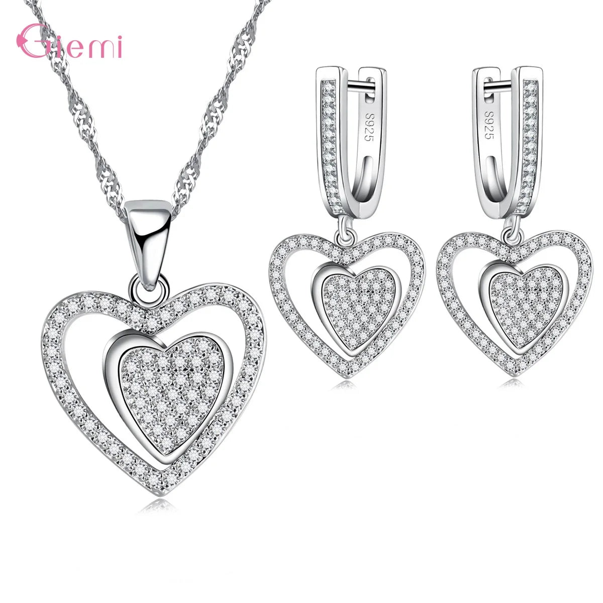 Hot Sale 925 Sterling Silver New Arrival Delicate Various Styles Peach Heart Shape Necklace Earrings Jewelry Sets For Women