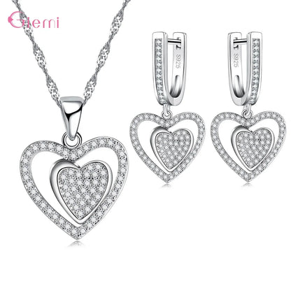 Hot Sale 925 Sterling Silver New Arrival Delicate Various Styles Peach Heart Shape Necklace Earrings Jewelry Sets For Women