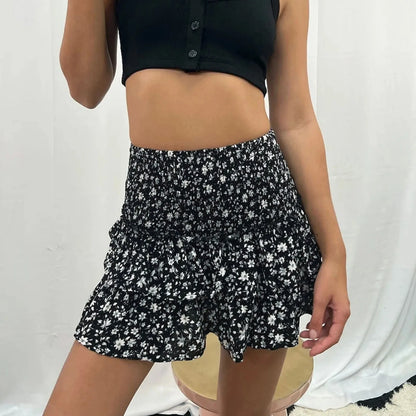 Women's Sexy Skirt Pleated Ruffle Ruched Hem Little Floral Printed Fashion Boho Style Alluring and Glamorous Women Skirts