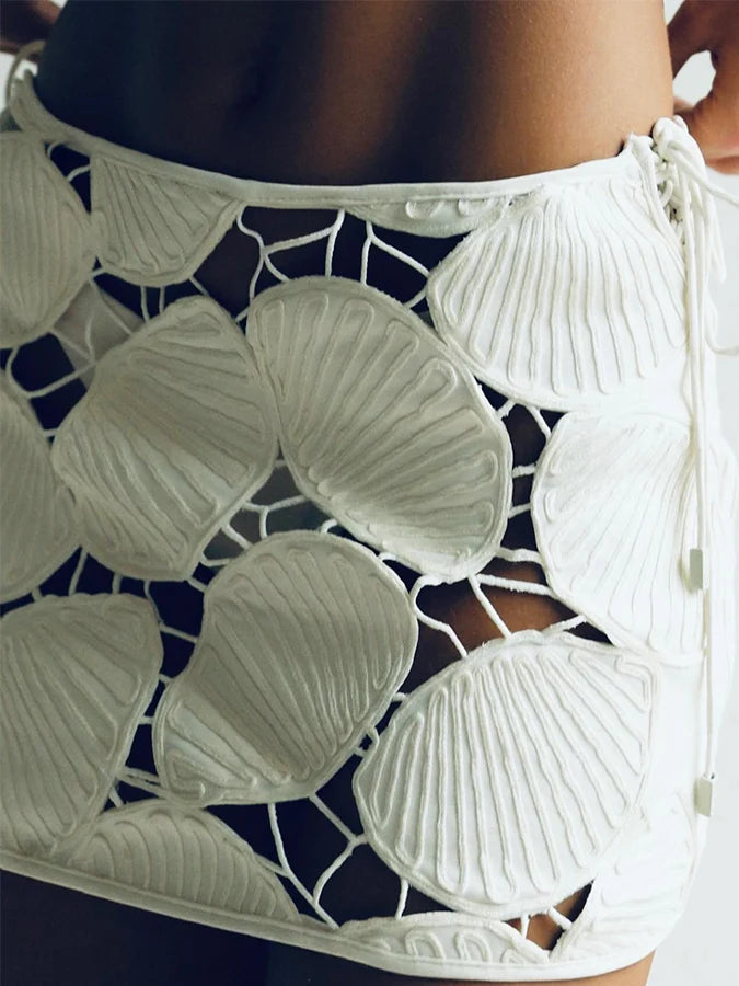 Shell Pattern Fashion Solid Bikini and Cover Up Women's Sexy Halter Swimsuit Luxury Bathing Suit Beachwear Elegant Swimwear 2024