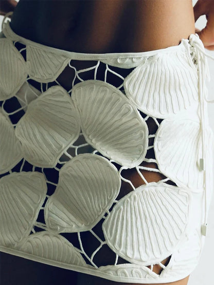 Shell Pattern Fashion Solid Bikini and Cover Up Women's Sexy Halter Swimsuit Luxury Bathing Suit Beachwear Elegant Swimwear 2024