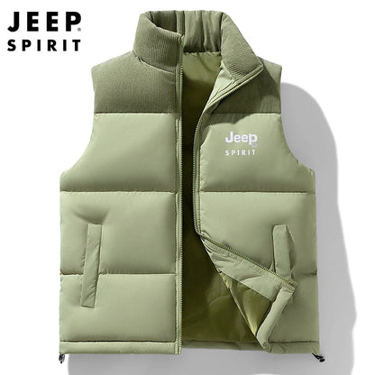 Jeep Spirit Men's Vest Autumn and Winter Stand Collar Sleeveless Warm Windproof Vest Fashion Sports Casual Vest Jack