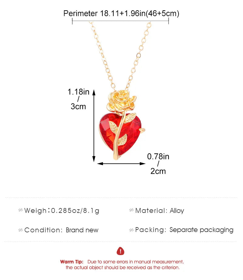 Gothic Dark Love Rose Heart Pendant Necklace For Women Flower Collarbone Chain For Halloween Party Jewelry Accessories Wholesale