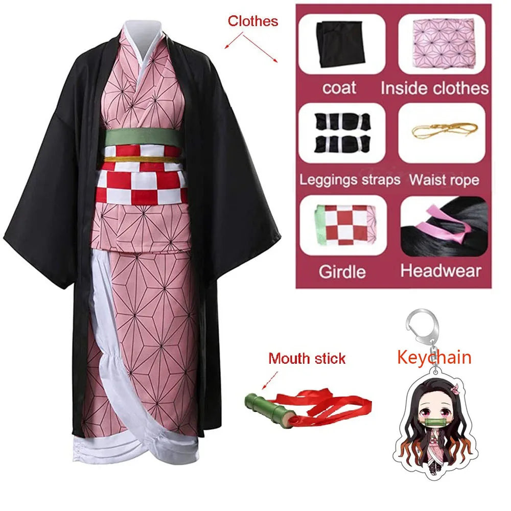 EtherealBe Demon Slayer Nezuko cosplay costume with outfit components including headwear and keychain