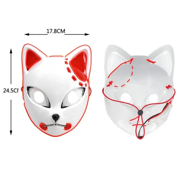 EtherealBe Halloween cat LED face mask in white with red accents for Halloween parties