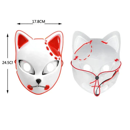 EtherealBe Halloween cat LED face mask in white with red accents for Halloween parties
